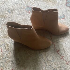 Tan Suede Ankle Booties with Low Heel